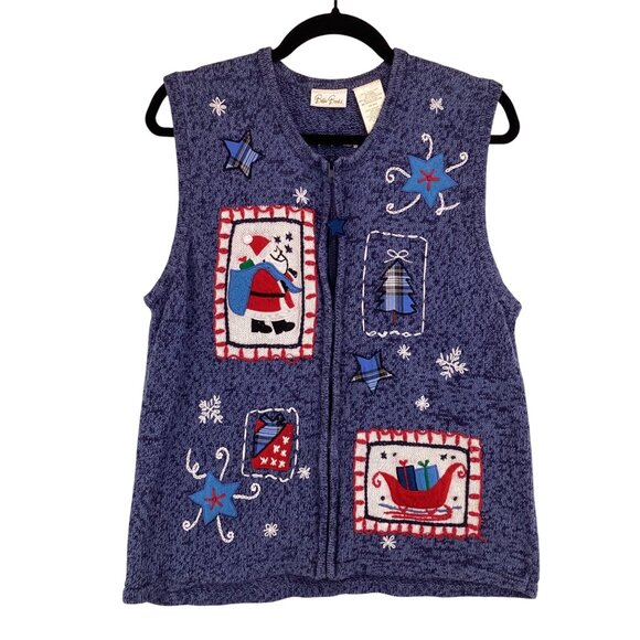 Bobbie Brooks Christmas Holiday Sweater Vest Size Large Snowman & Sleigh - Picture 1 of 10